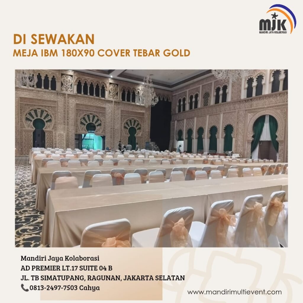 SEWA MEJA IBM 180X90 COVER TEBAR GOLD