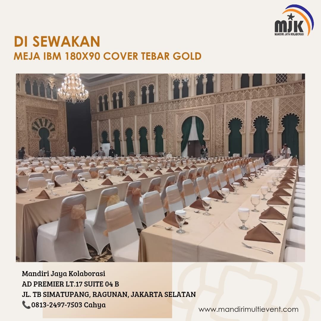 SEWA MEJA IBM 180X90 COVER TEBAR GOLD