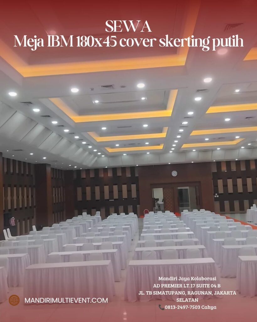 Sewa Meja IBM 180x45 Cover Skerting Putih