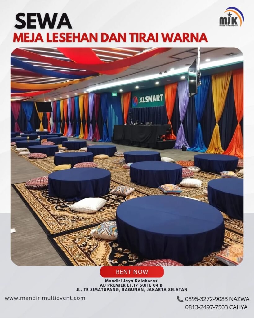 SEWA MEJA LESEHAN DAN TIRAI WARNA