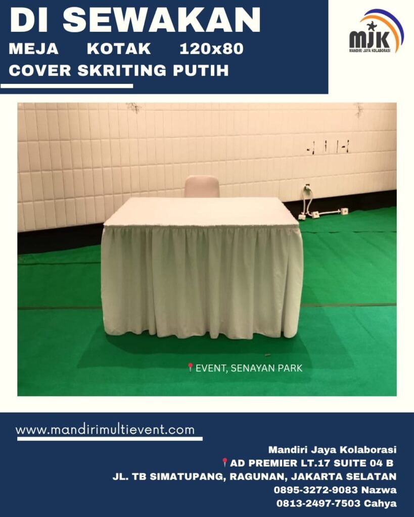 SEWA MEJA KOTAK COVER SKRITING PUTIH