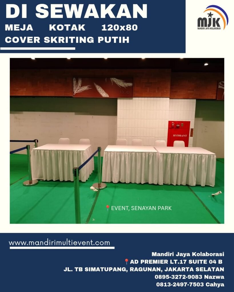 SEWA MEJA KOTAK COVER SKRITING PUTIH