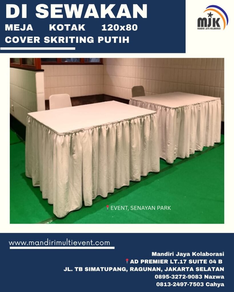 SEWA MEJA KOTAK COVER SKRITING PUTIH