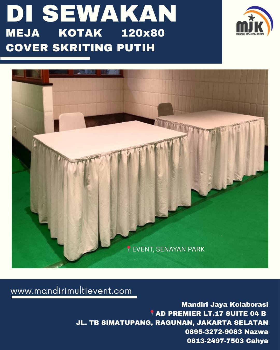 SEWA MEJA KOTAK COVER SKRITING PUTIH