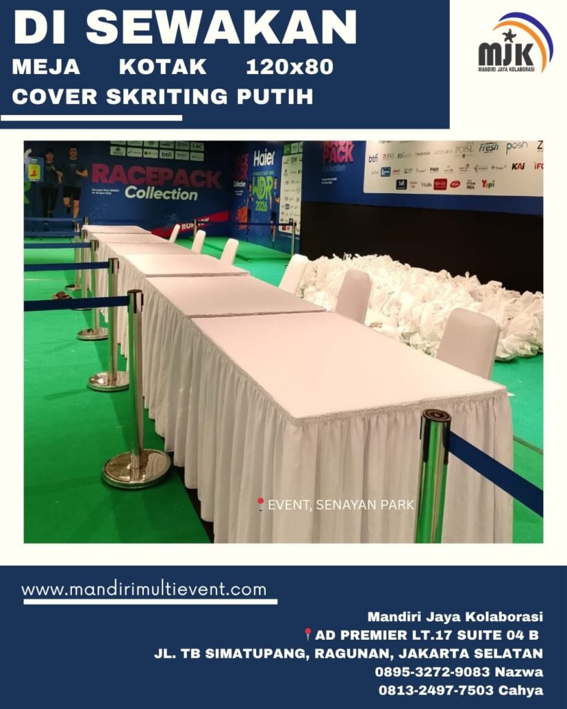 SEWA MEJA KOTAK COVER SKRITING PUTIH