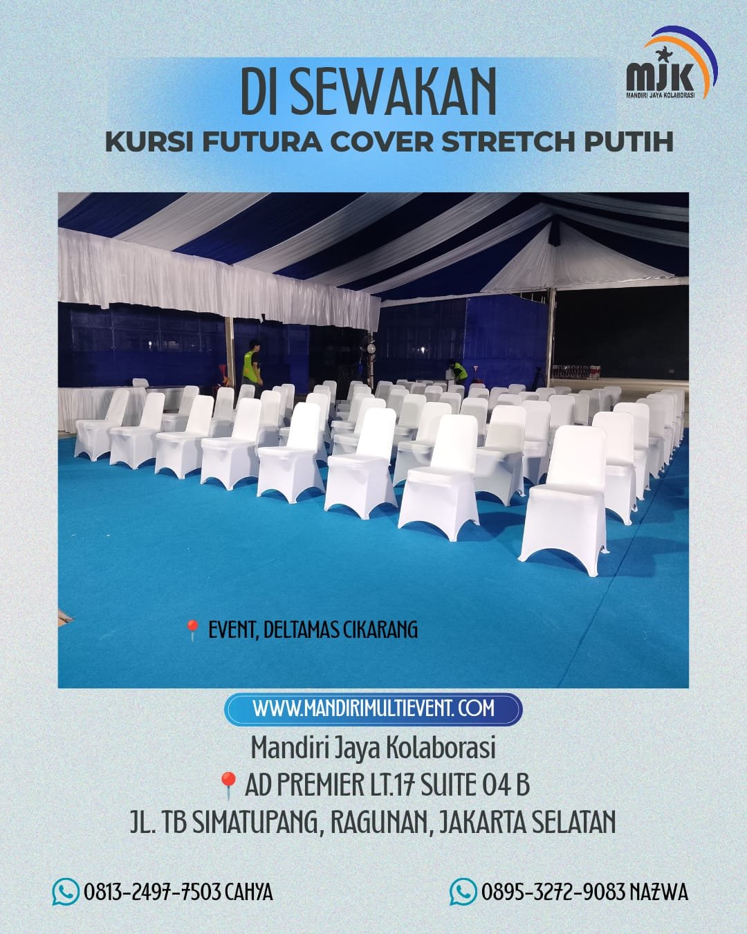 SEWA KURSI FUTURA COVER STRETCH PUTIH