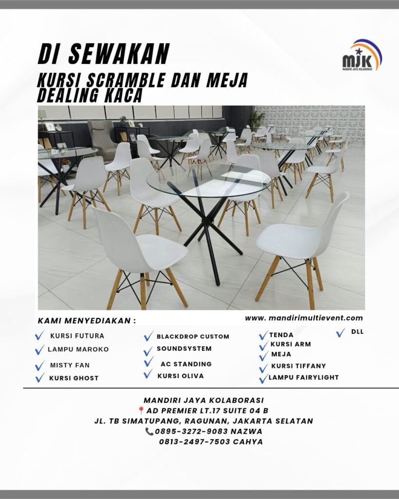 SEWA KURSI SCRAMBLE & MEJA DAELING KACA