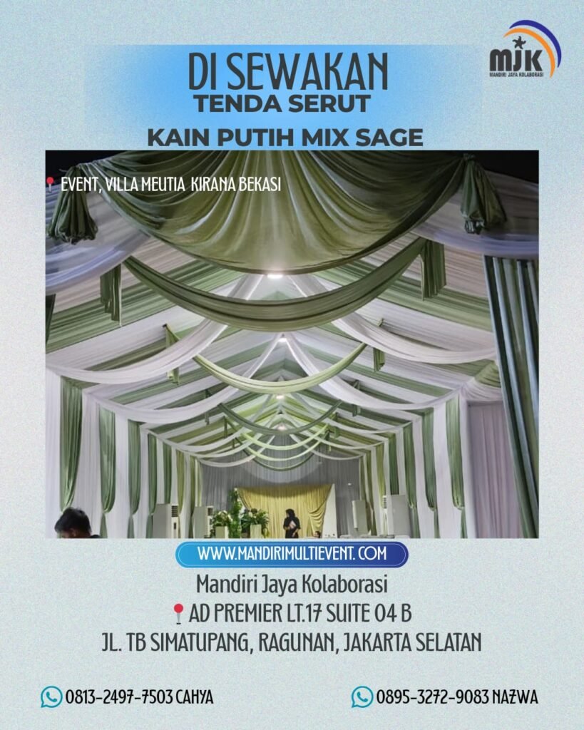 SEWA TENDA SERUT KAIN PUTIH MIX SAGE
