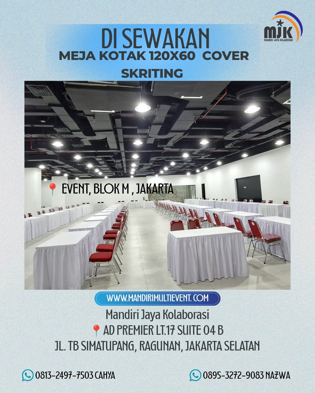 SEWA MEJA KOTAK COVER SKRITING JAKPUS