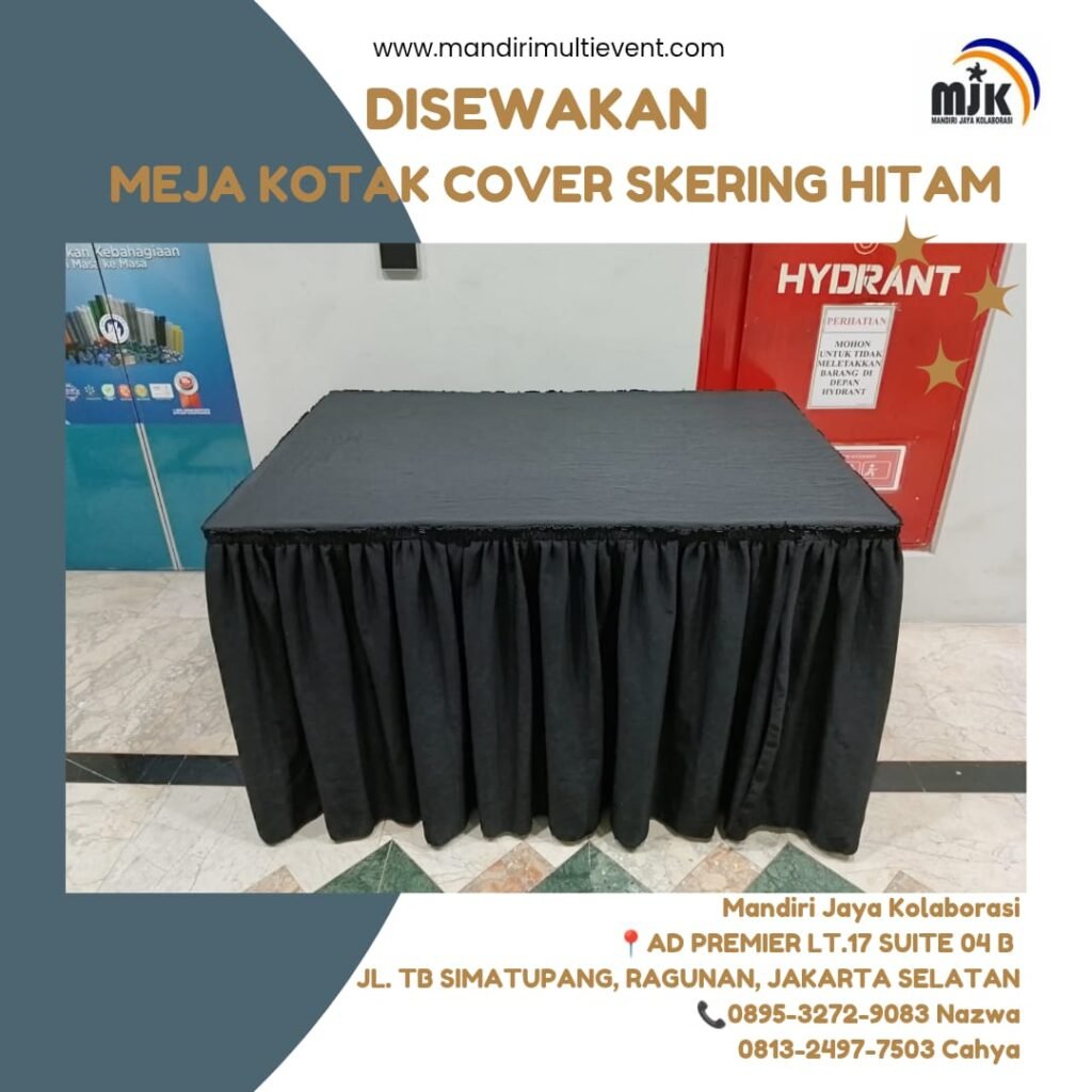 SEWA MEJA KOTAK COVER SKERTING HITAM