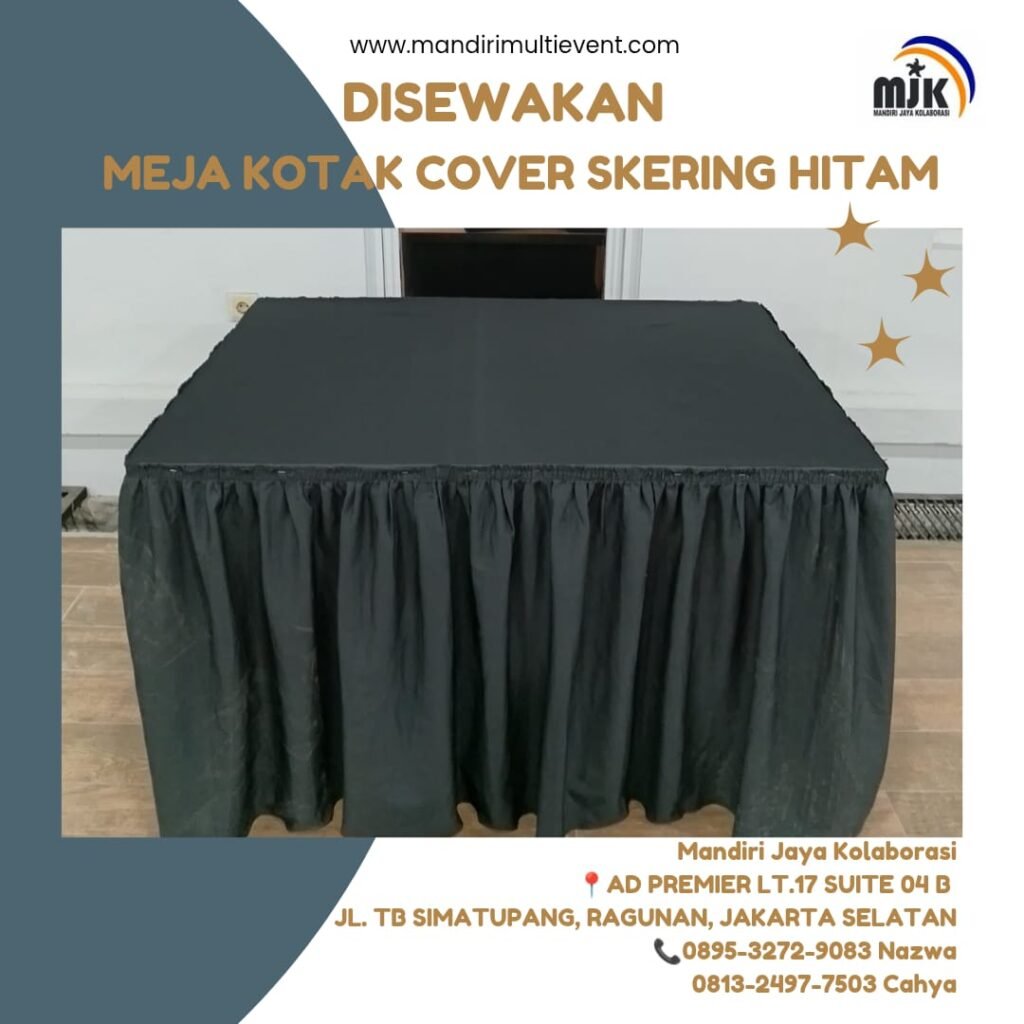 SEWA MEJA KOTAK COVER SKERTING HITAM
