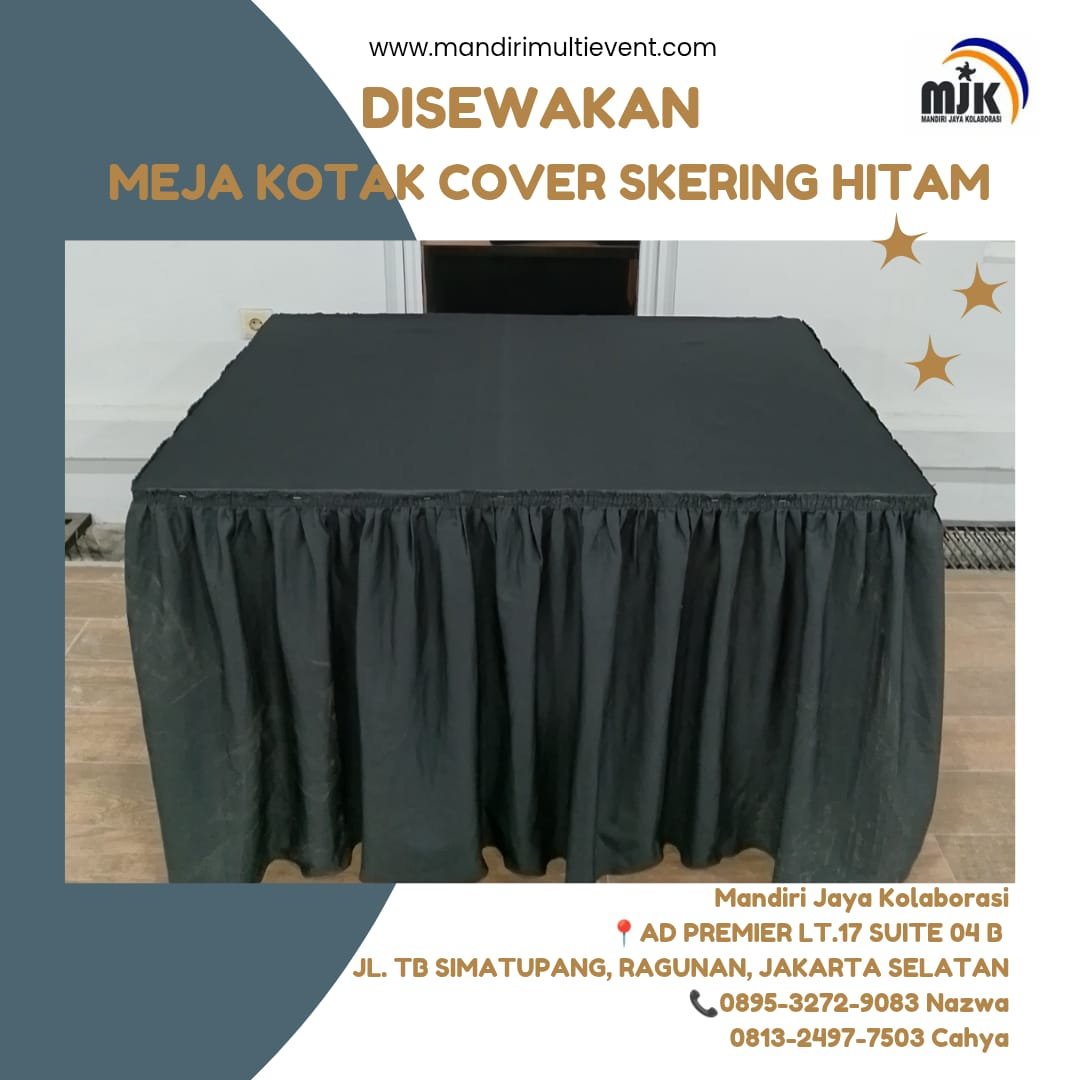 SEWA MEJA KOTAK COVER SKERTING HITAM