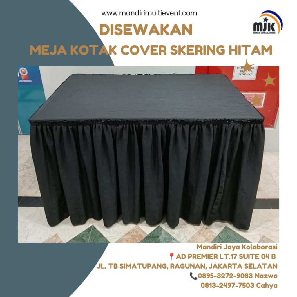SEWA MEJA KOTAK COVER SKERTING HITAM