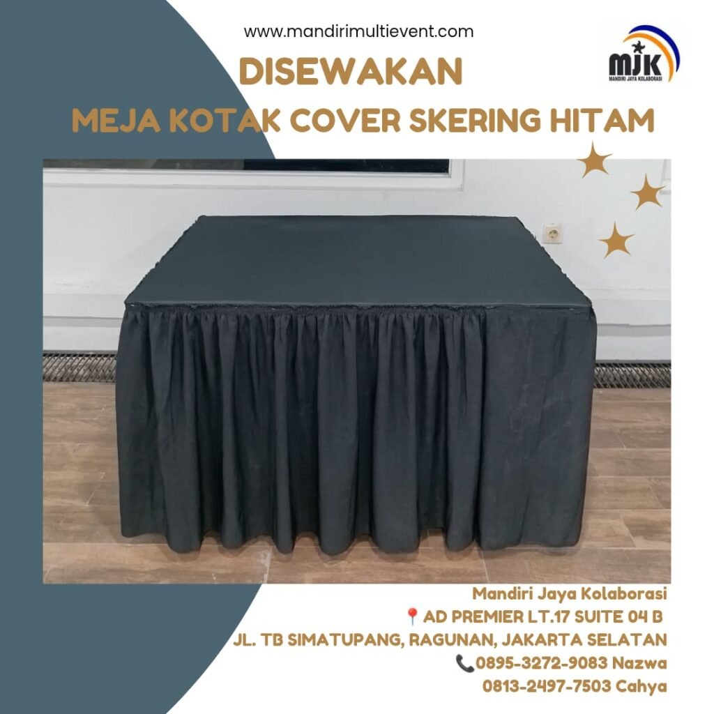 SEWA MEJA KOTAK COVER SKERTING HITAM