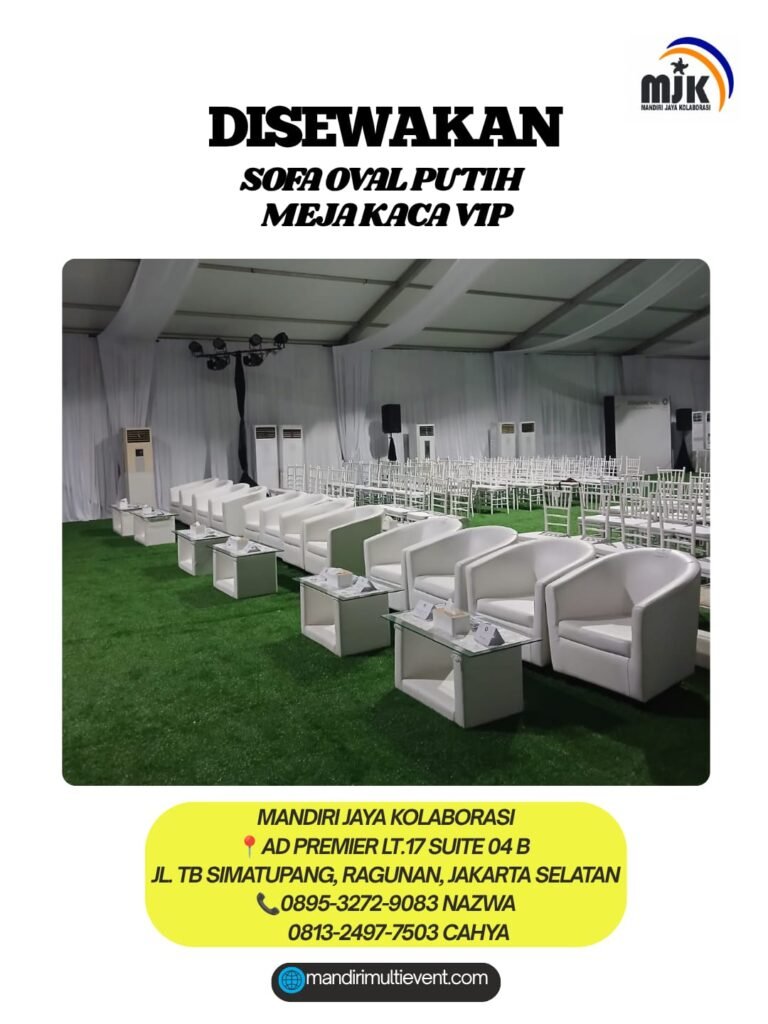 SEWA SOFA OVAL PUTIH & MEJA KACA VIP