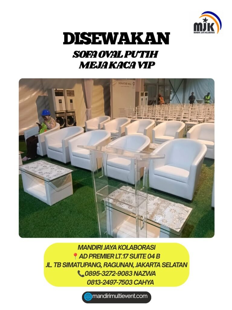 SEWA SOFA OVAL PUTIH & MEJA KACA VIP