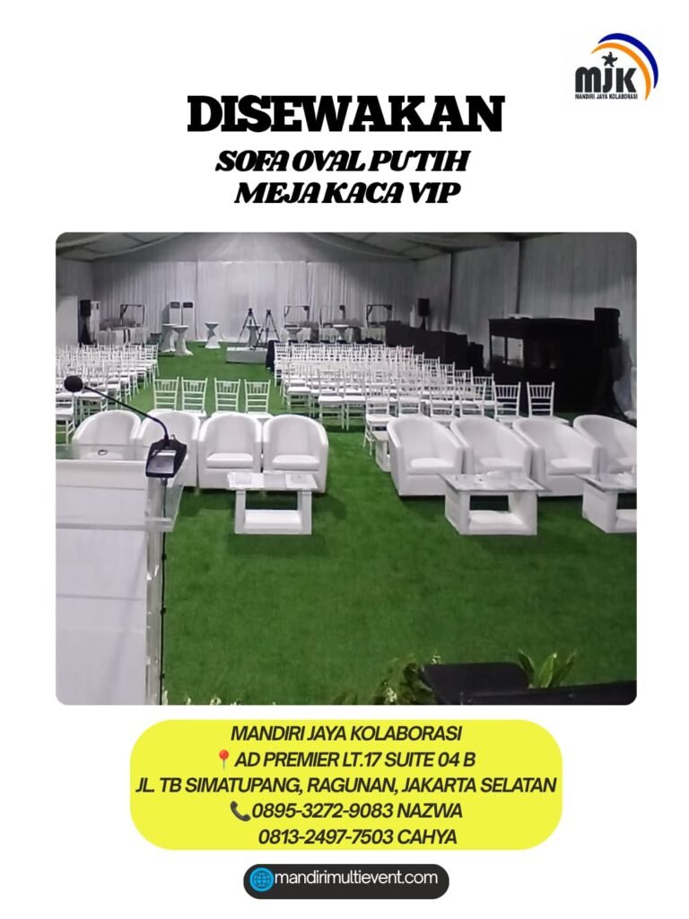 SEWA SOFA OVAL PUTIH & MEJA KACA VIP