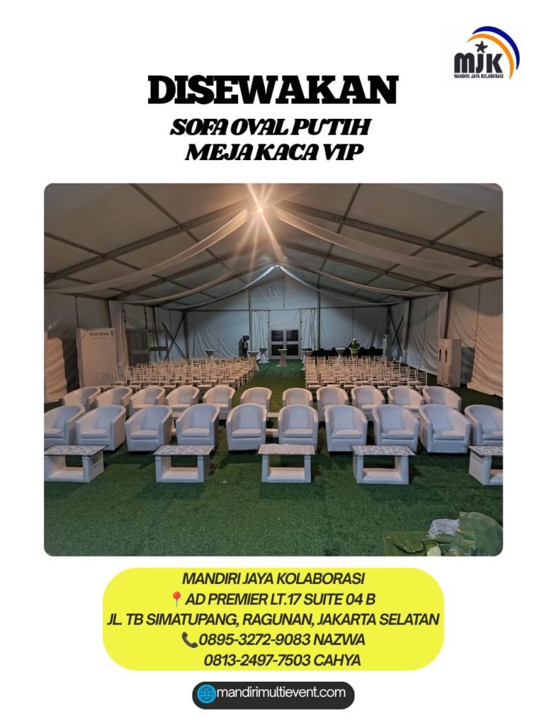 SEWA SOFA OVAL PUTIH & MEJA KACA VIP