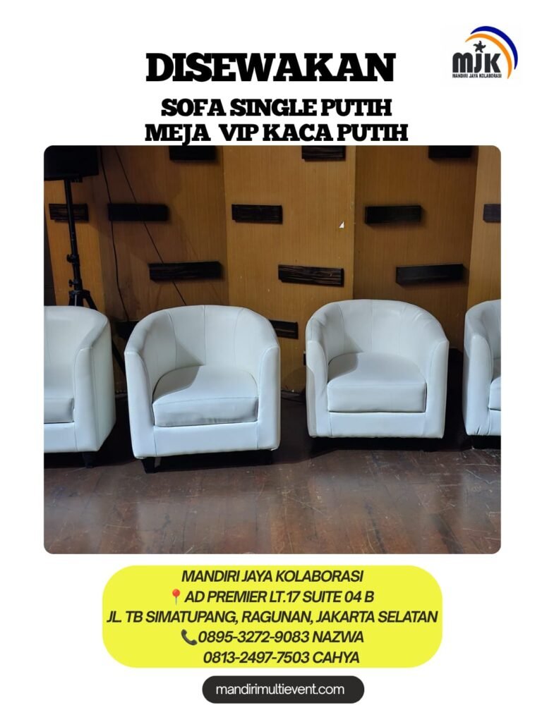SEWA SOFA SINGLE PUTIH & MEJA VIP KACA