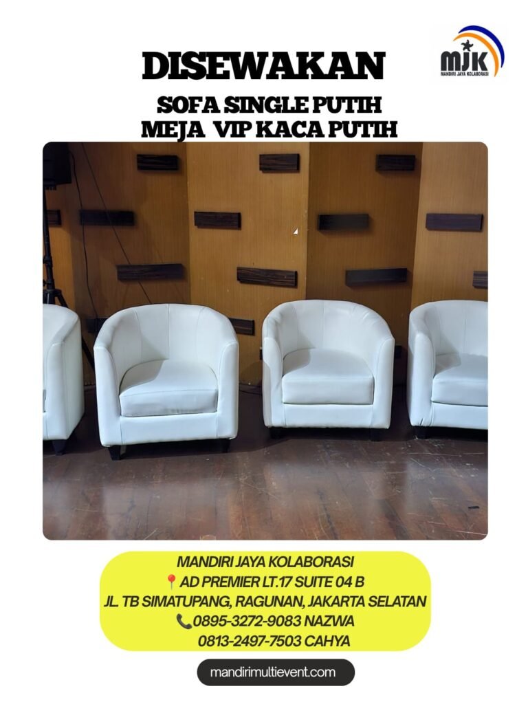 SEWA SOFA SINGLE PUTIH & MEJA VIP KACA