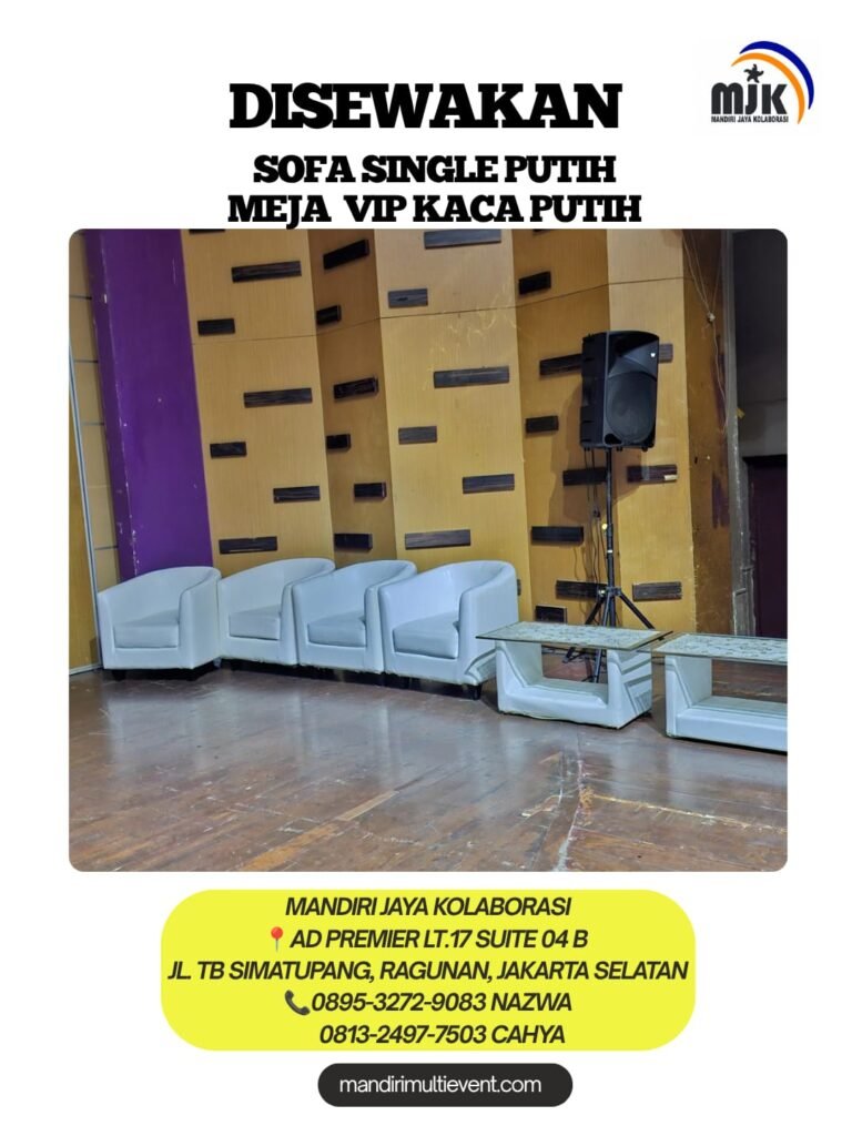 SEWA SOFA SINGLE PUTIH & MEJA VIP KACA