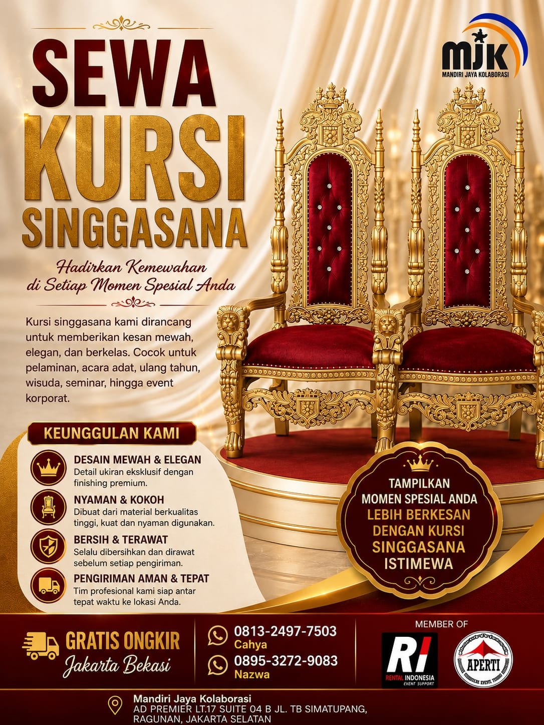 SEWA KURSI SINGGASANA MEWAH JAKSEL