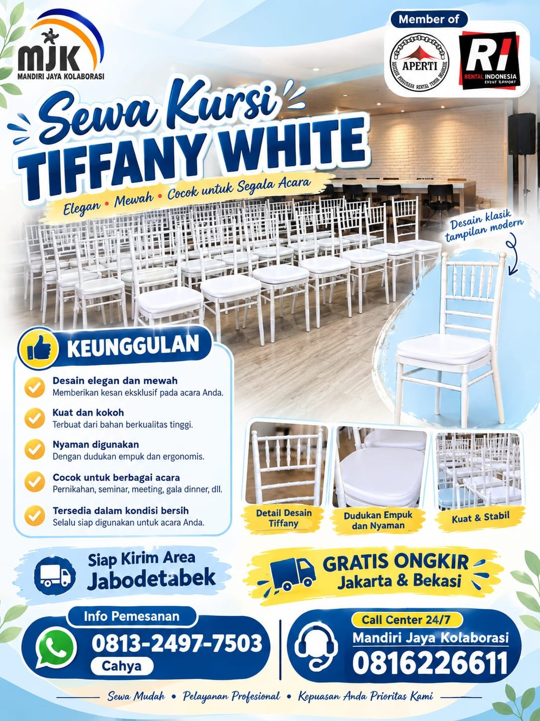 SEWA KURSI TIFFANY WHITE ELEGAN JAKSEL