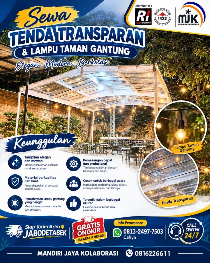 SEWA TENDA TRANSPARAN&LAMPU TAMAN GANTUNG UNTUK ACARA BERKELAS