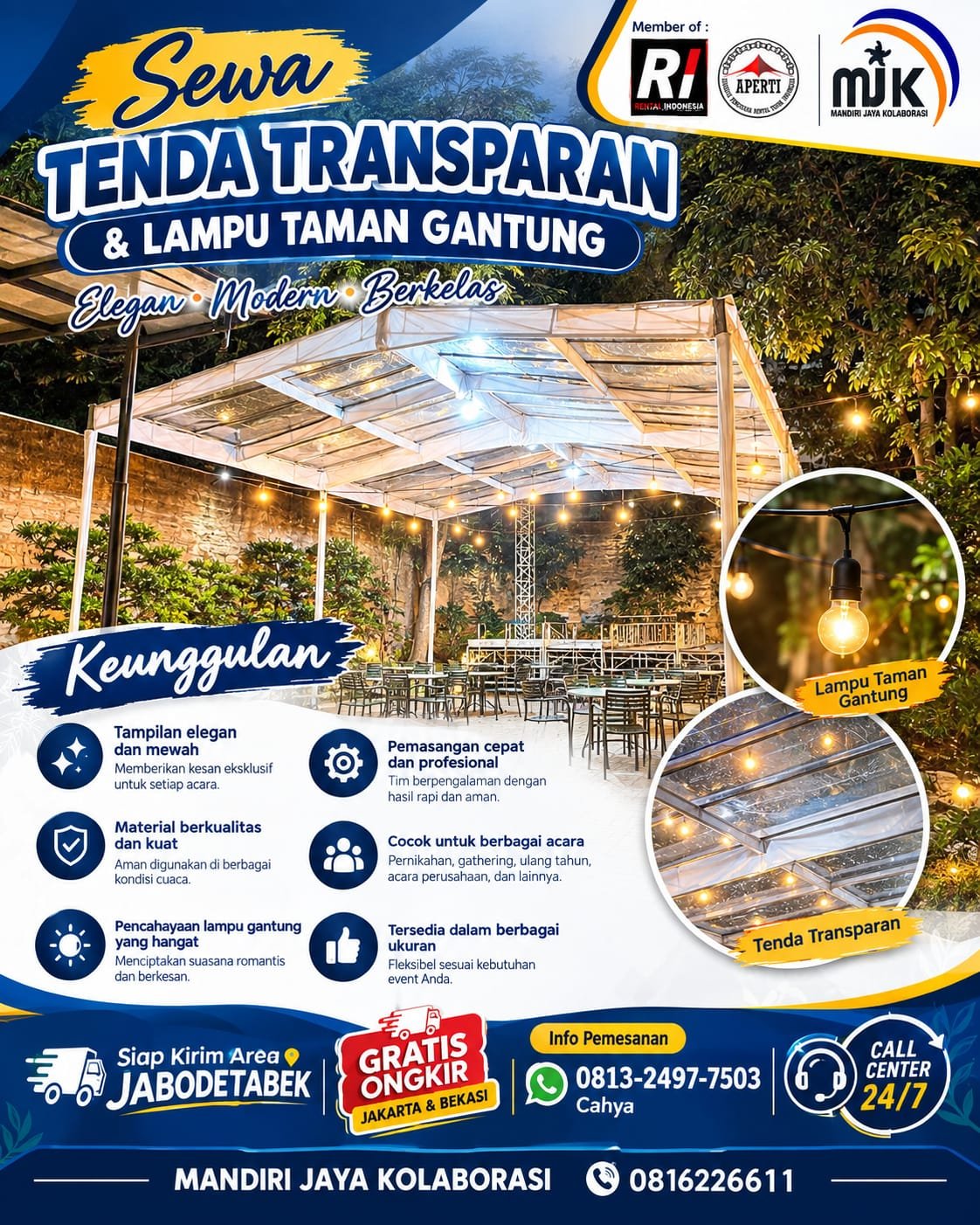SEWA TENDA TRANSPARAN&LAMPU TAMAN GANTUNG UNTUK ACARA BERKELAS