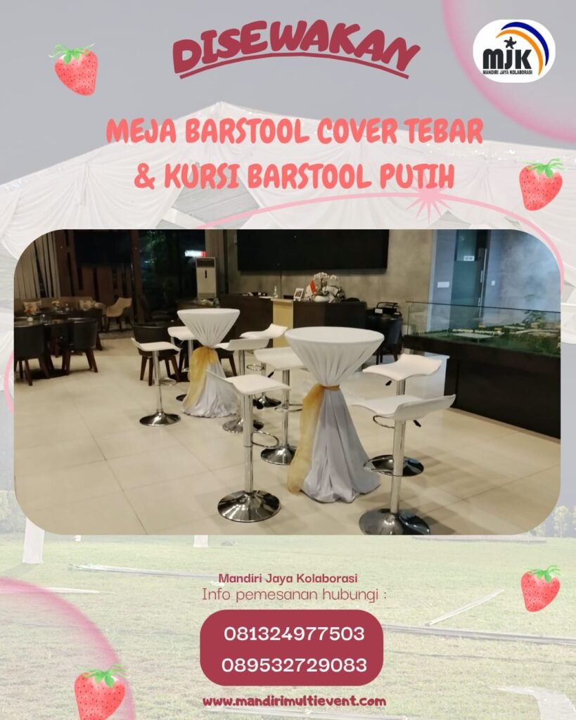 Sewa Meja Barstool Cover Tebar & Kursi Barstool Putih