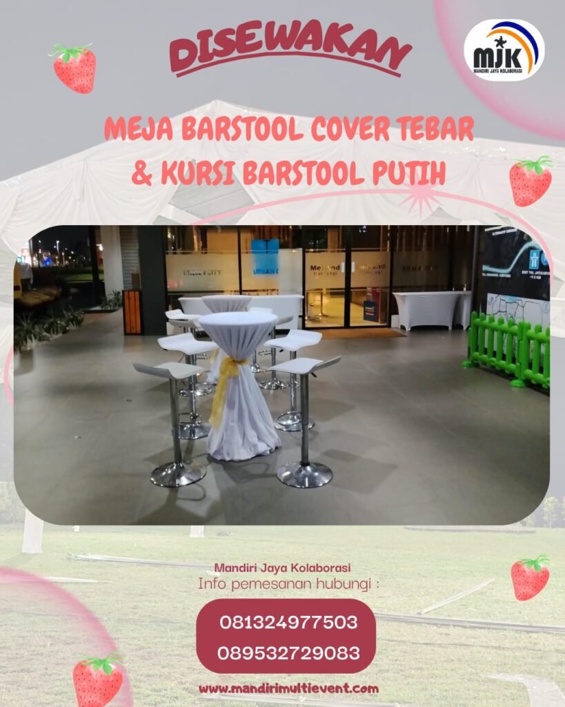 Sewa Meja Barstool Cover Tebar & Kursi Barstool Putih
