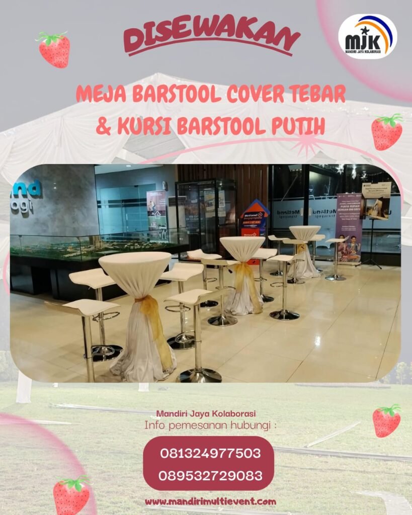 Sewa Meja Barstool Cover Tebar & Kursi Barstool Putih