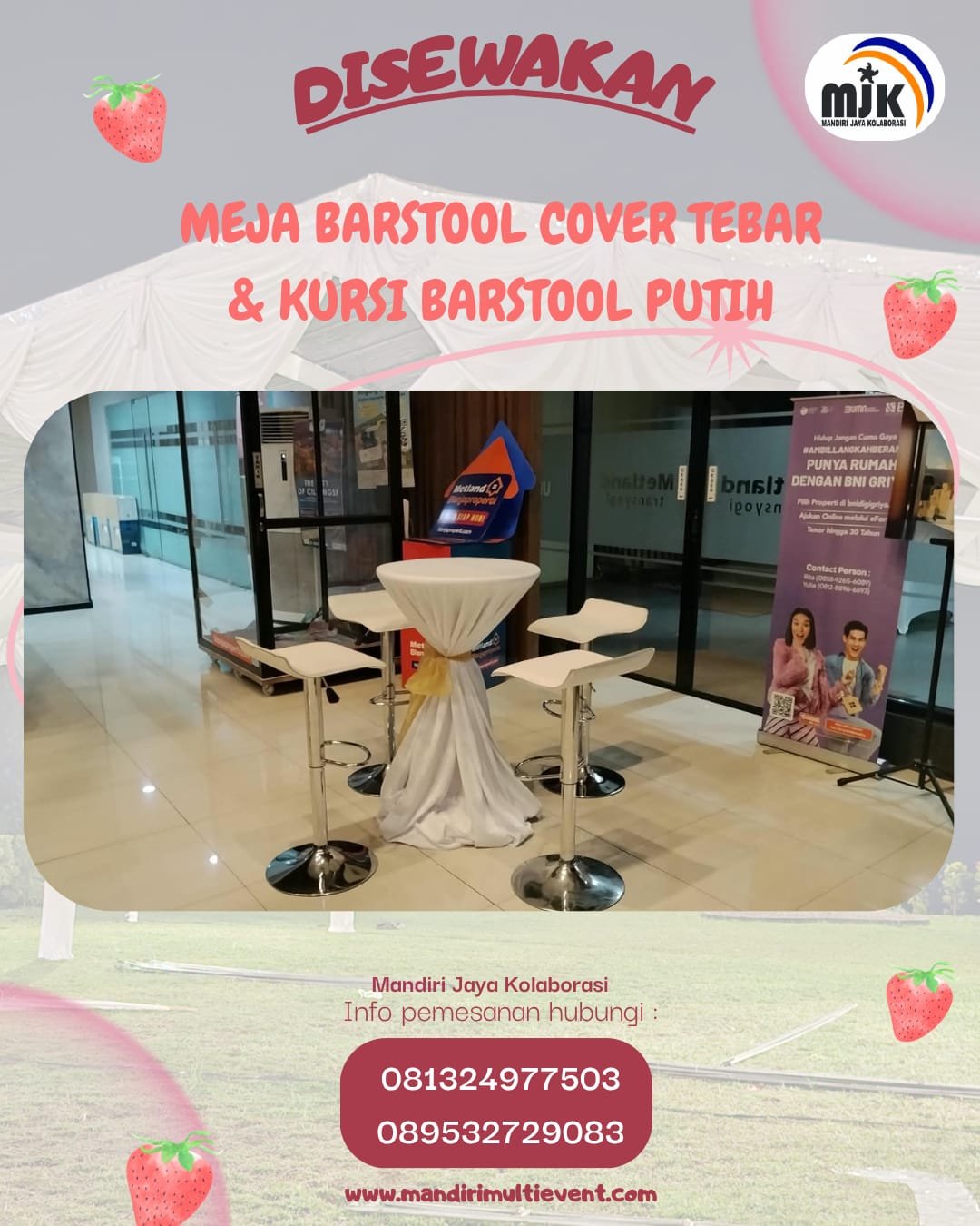 Sewa Meja Barstool Cover Tebar & Kursi Barstool Putih