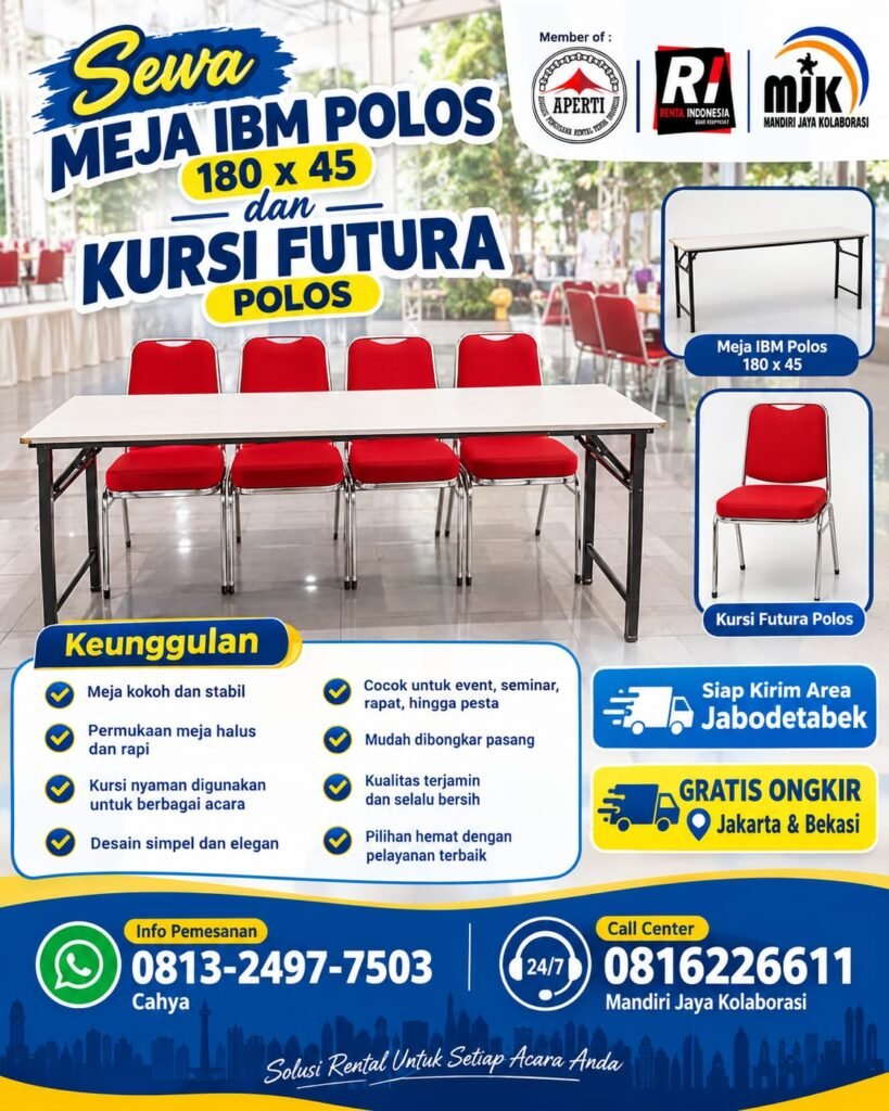 SEWA MEJA IBM POLOS 180X45 DAN KURSI FUTURA POLOS