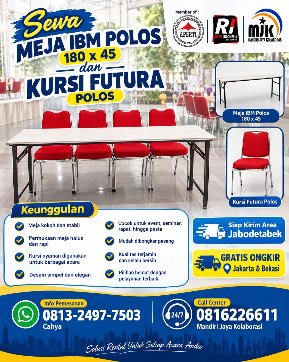 SEWA MEJA IBM POLOS 180X45 DAN KURSI FUTURA POLOS